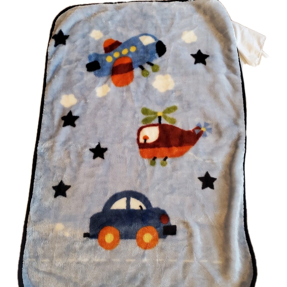 vintage Parents Choice‎ Blue Car Airplane Helicopter Baby Blanket
